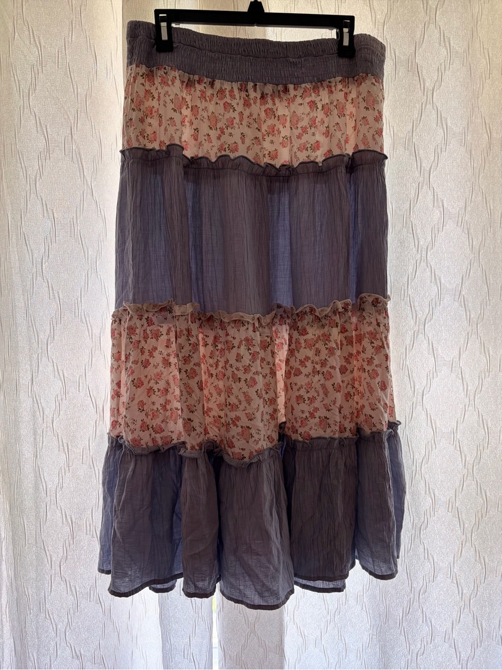 Bohemian Tiered Floral & Blue Maxi Skirt